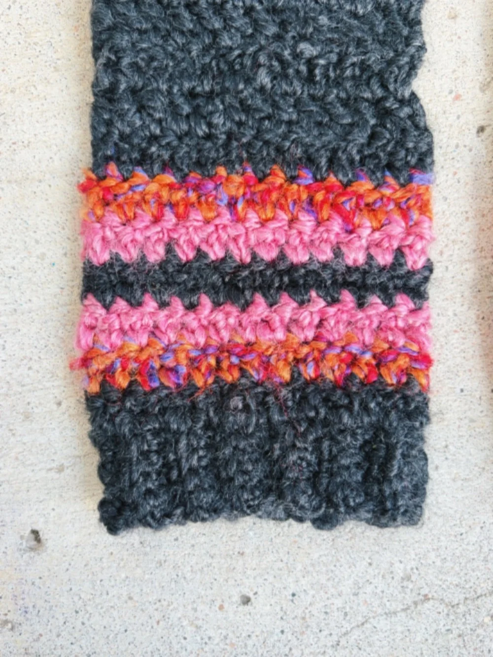 Handmade Crocheted Fingerless Gloves in Black, Orange, and Pink
